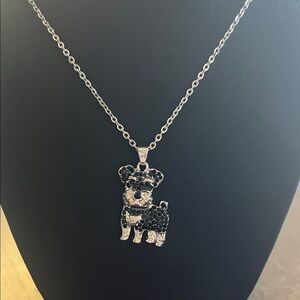 Glamour Silver Black Rhinestone Dog Pendant Necklace
